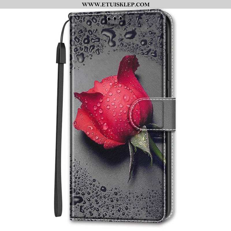 Etui Folio do Samsung Galaxy S22 Ultra 5G Róże Z Smyczą